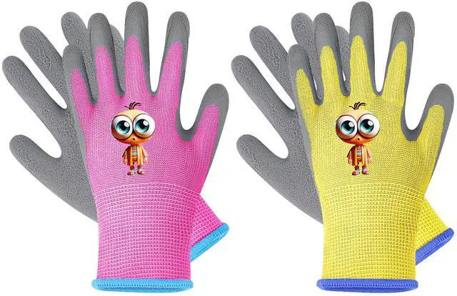 Main image of Gardening Gloves, 2 Pair Toddler Gardening Gloves, Girls Glove, Rubber Non-Slip Safety Work Gloves for Kids, Youth, Garden, Fishing, Cycling and Gardening Tools (Ages 3-5)