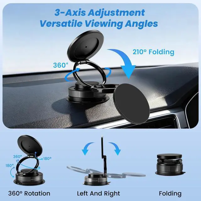 Alt view image 3 of 7 - Magnetic Car Phone Holder for MagSafe Updated Strong Suction Cup Car Phone Mount for Dashboard Windshield Middle Screen 360° Rotatable & Adjustable for All the Cellphones