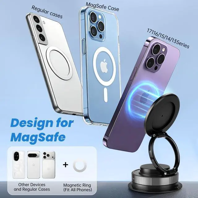 Alt view image 6 of 7 - Magnetic Car Phone Holder for MagSafe Updated Strong Suction Cup Car Phone Mount for Dashboard Windshield Middle Screen 360° Rotatable & Adjustable for All the Cellphones