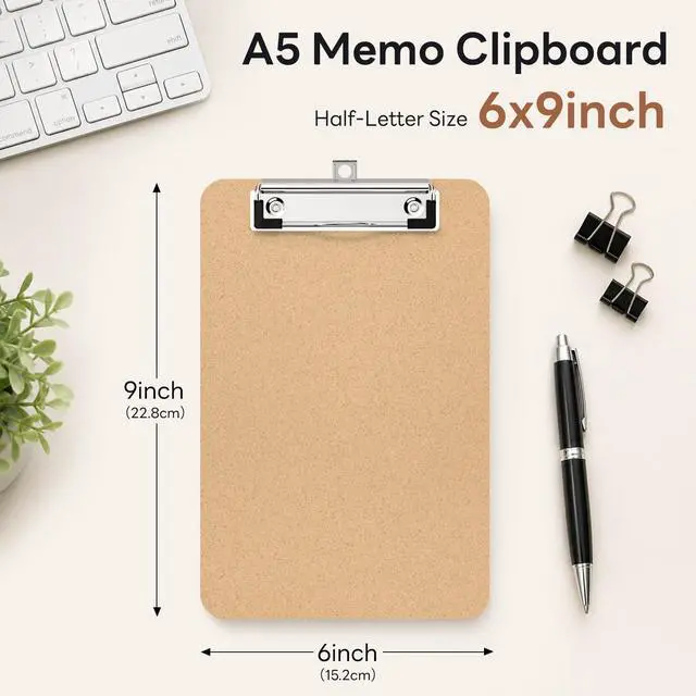 Alt view image 2 of 7 - A5 Wood Clipboards, 5.5 x 8.5 Half Letter Size Clip Board | 3mm Thick MDF, 6 x 9 in Size for Classroom, Teachers, Student, Back to School, School & Office Supplies