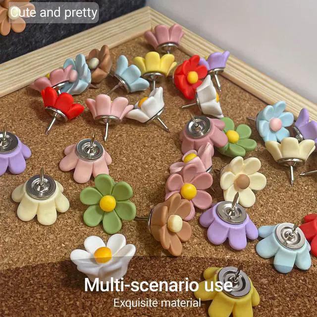 Alt view image 3 of 6 - 10pcs - 10 Colors Flower Push Pins Cute Thumb Tacks for Cork Bulletin Board Decorations, Cute Cubicle Decor Office Supplies Pins for Women