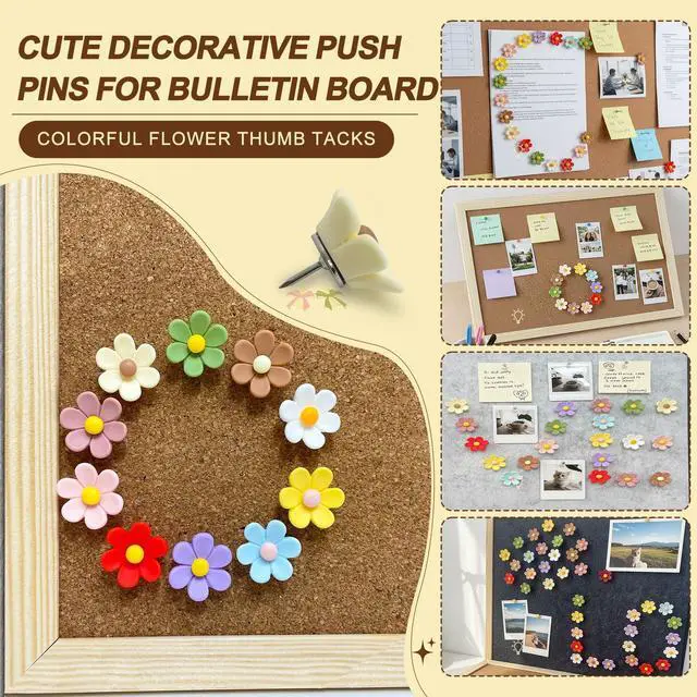 Alt view image 4 of 6 - 10pcs - 10 Colors Flower Push Pins Cute Thumb Tacks for Cork Bulletin Board Decorations, Cute Cubicle Decor Office Supplies Pins for Women