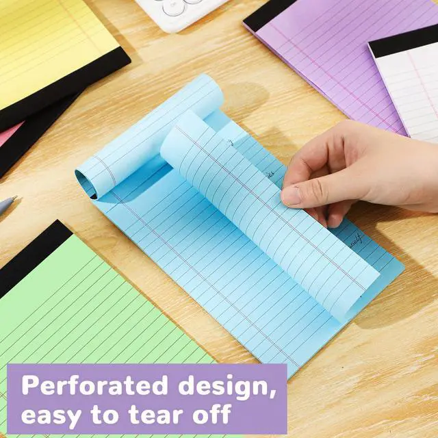 Alt view image 4 of 7 - Legal Pads 5x8, 6 Pack 180 Sheets Colored College Ruled | 80 GSM FSC-Certified Paper, Perforated Tear-off Pages, 30 Sheets Per Pad for School Office Home Lists and Notes