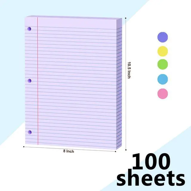 Alt view image 2 of 7 - Purple Loose Leaf Paper 100 Sheets Colored Filler Paper 8 * 10.5 College Ruled Paper 3-Hole Punched Paper for 3-Ring Binders Notebook Lined 8" x 10.5"