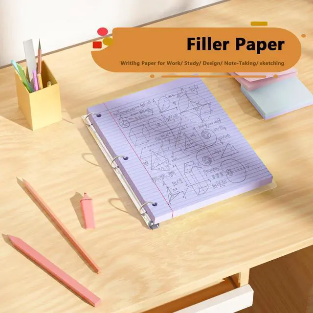 Alt view image 3 of 7 - Purple Loose Leaf Paper 100 Sheets Colored Filler Paper 8 * 10.5 College Ruled Paper 3-Hole Punched Paper for 3-Ring Binders Notebook Lined 8" x 10.5"