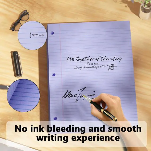 Alt view image 4 of 7 - Purple Loose Leaf Paper 100 Sheets Colored Filler Paper 8 * 10.5 College Ruled Paper 3-Hole Punched Paper for 3-Ring Binders Notebook Lined 8" x 10.5"