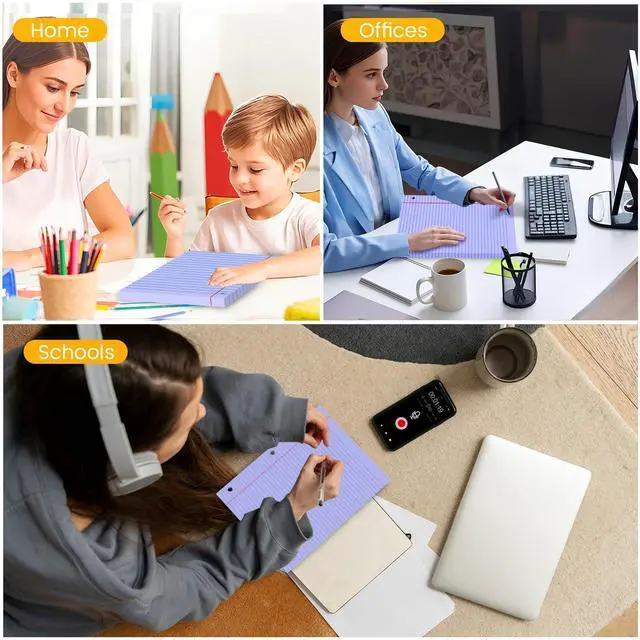 Alt view image 6 of 7 - Purple Loose Leaf Paper 100 Sheets Colored Filler Paper 8 * 10.5 College Ruled Paper 3-Hole Punched Paper for 3-Ring Binders Notebook Lined 8" x 10.5"