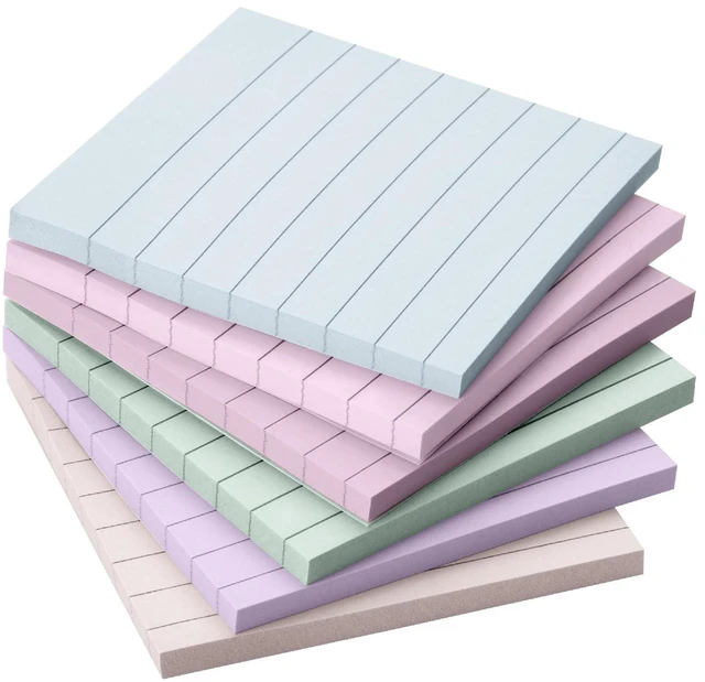 Main image of Lined Sticky Notes, 3" x 3", 6 Pads, 45 Sheets/Pad | Sticky Notes with Lines, Ruled Post Stickies, Memo Pads, Self-Stick Note Pad for Office, School, Home, Study