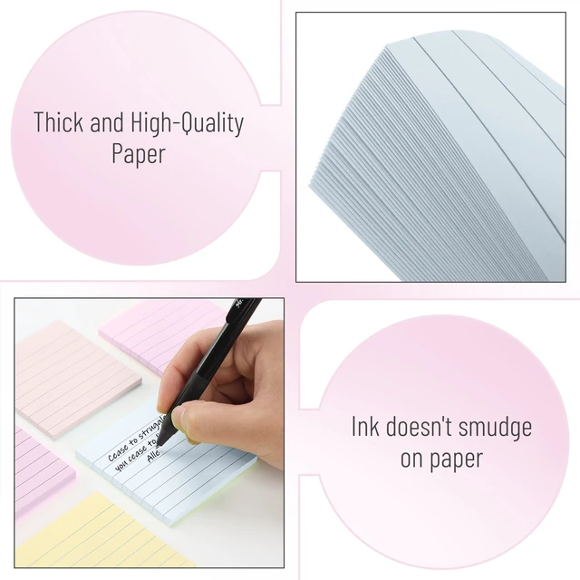 Alt view image 3 of 7 - Lined Sticky Notes, 3" x 3", 6 Pads, 45 Sheets/Pad | Sticky Notes with Lines, Ruled Post Stickies, Memo Pads, Self-Stick Note Pad for Office, School, Home, Study