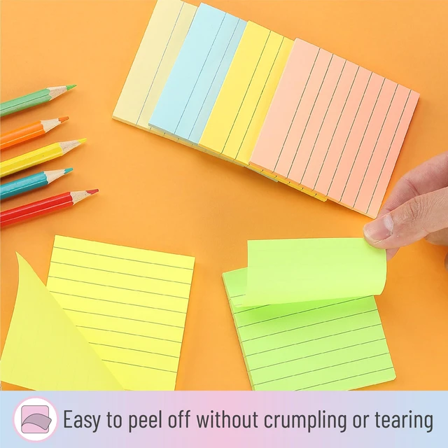 Alt view image 4 of 7 - Lined Sticky Notes, 3" x 3", 6 Pads, 45 Sheets/Pad | Sticky Notes with Lines, Ruled Post Stickies, Memo Pads, Self-Stick Note Pad for Office, School, Home, Study