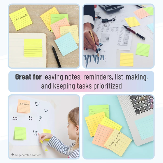 Alt view image 5 of 7 - Lined Sticky Notes, 3" x 3", 6 Pads, 45 Sheets/Pad | Sticky Notes with Lines, Ruled Post Stickies, Memo Pads, Self-Stick Note Pad for Office, School, Home, Study