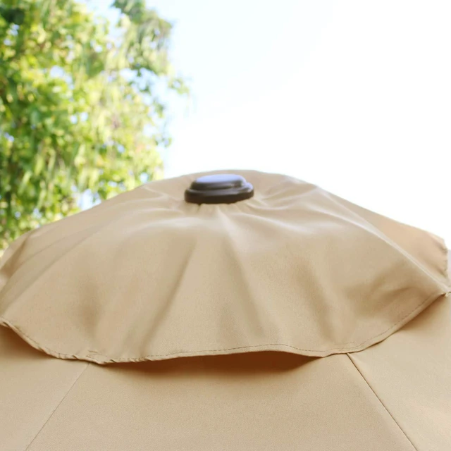 Alt view image 3 of 7 - 9' Patio Umbrella Outdoor Table Umbrella with 8 Ribs Tan | 9 FT Patio Umbrella with Waterproof Polyester Canopy, Aluminum Pole, Push-Button Tilt & Crank for Outdoor Patio Tables, Pool