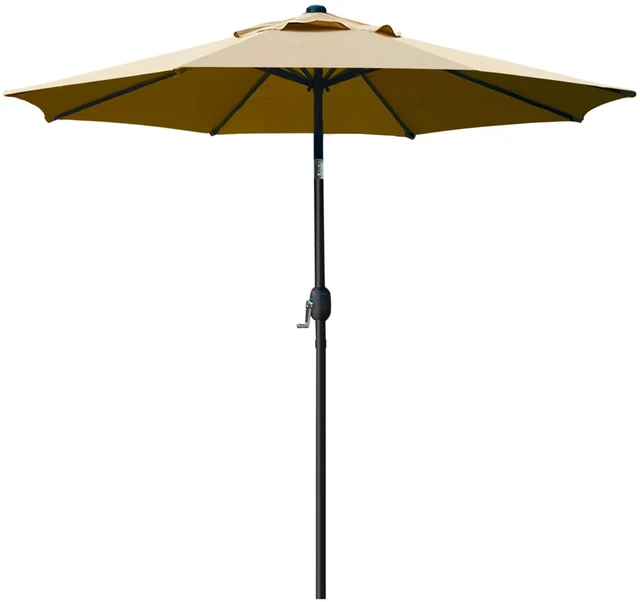Main image of 9' Patio Umbrella Outdoor Table Umbrella with 8 Ribs Tan | 9 FT Patio Umbrella with Waterproof Polyester Canopy, Aluminum Pole, Push-Button Tilt & Crank for Outdoor Patio Tables, Pool