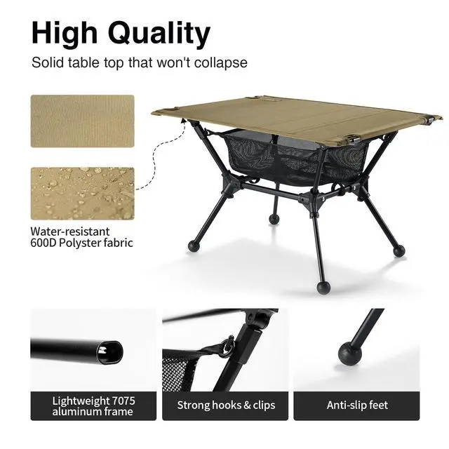 Alt view image 3 of 7 - Camping Table, Lightweight Portable Folding Table with Mesh Storage Net, High/Low Options, Ideal for Camping, Hiking, Tailgating, Beach, Picnic, Travel, Backyard