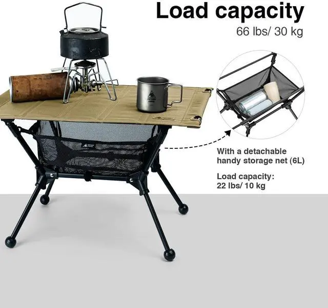 Alt view image 4 of 7 - Camping Table, Lightweight Portable Folding Table with Mesh Storage Net, High/Low Options, Ideal for Camping, Hiking, Tailgating, Beach, Picnic, Travel, Backyard