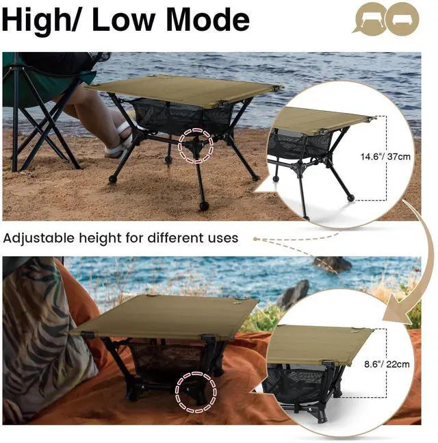 Alt view image 5 of 7 - Camping Table, Lightweight Portable Folding Table with Mesh Storage Net, High/Low Options, Ideal for Camping, Hiking, Tailgating, Beach, Picnic, Travel, Backyard