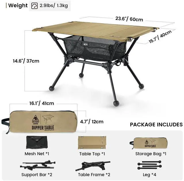 Alt view image 6 of 7 - Camping Table, Lightweight Portable Folding Table with Mesh Storage Net, High/Low Options, Ideal for Camping, Hiking, Tailgating, Beach, Picnic, Travel, Backyard