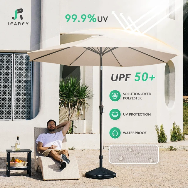 Alt view image 3 of 7 - 9FT Outdoor Patio Umbrella, Market Umbrella, Beige | Outdoor Table Umbrellas with 8 Sturdy, Tilt & Crank UV Protection Waterproof for Garden, Deck, Backyard, Pool