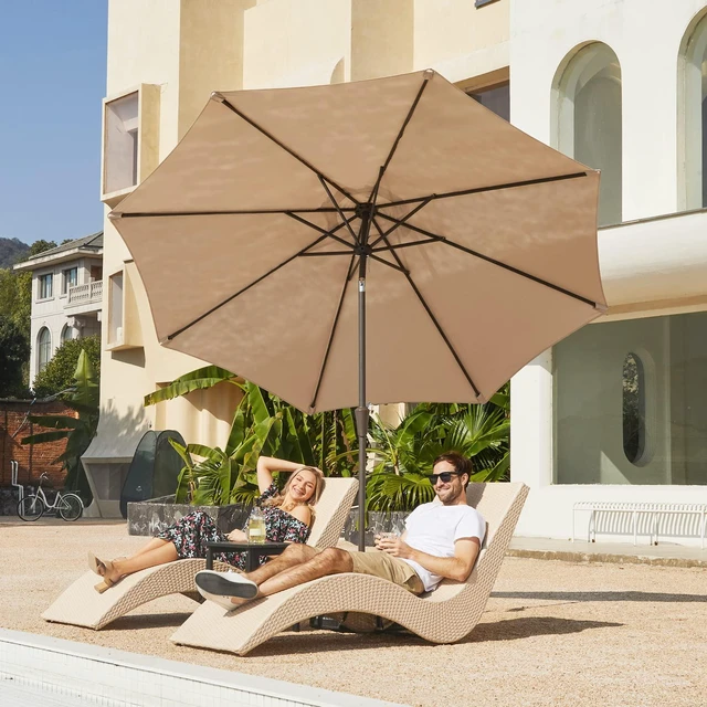 Alt view image 4 of 7 - 9FT Outdoor Patio Umbrella, Market Umbrella, Beige | Outdoor Table Umbrellas with 8 Sturdy, Tilt & Crank UV Protection Waterproof for Garden, Deck, Backyard, Pool
