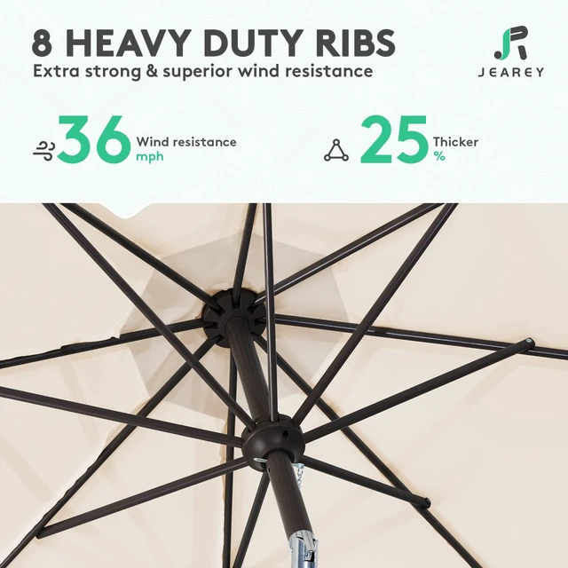 Alt view image 5 of 7 - 9FT Outdoor Patio Umbrella, Market Umbrella, Beige | Outdoor Table Umbrellas with 8 Sturdy, Tilt & Crank UV Protection Waterproof for Garden, Deck, Backyard, Pool