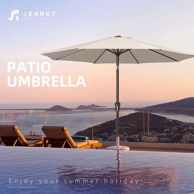 Alt view image 7 of 7 - 9FT Outdoor Patio Umbrella, Market Umbrella, Beige | Outdoor Table Umbrellas with 8 Sturdy, Tilt & Crank UV Protection Waterproof for Garden, Deck, Backyard, Pool