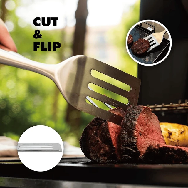 Alt view image 5 of 7 - Grill Utensils Set with Rosewood Handle, BBQ Accessories Tools Set of 5 | Grilling Tongs, Spatula, Fork, Oil Brush, Cleaning Brush - Grilling Tools Set for Outdoor