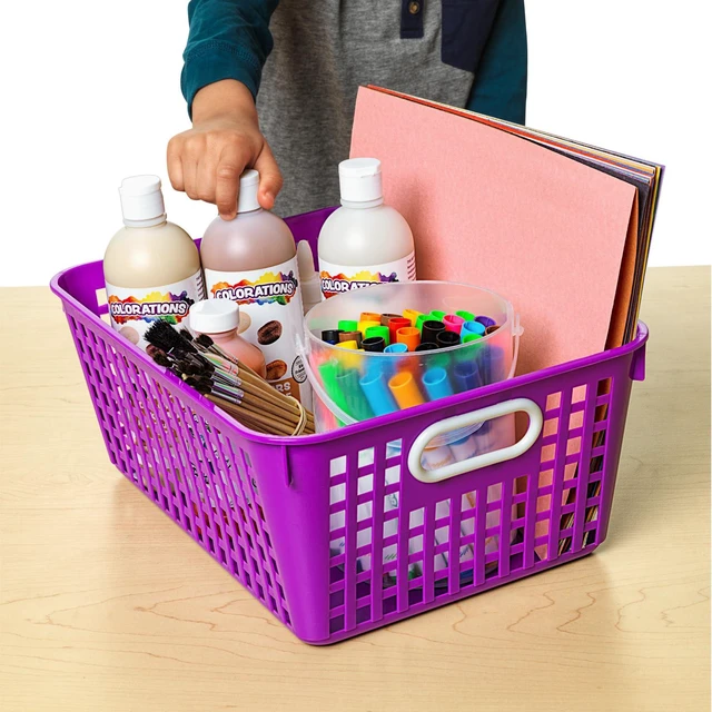 Alt view image 4 of 7 - Large Plastic Storage Baskets with Handles | 13.75" x 9.75" x 5", Rainbow Group Colors, Book & Supply Organization for Classrooms & Home