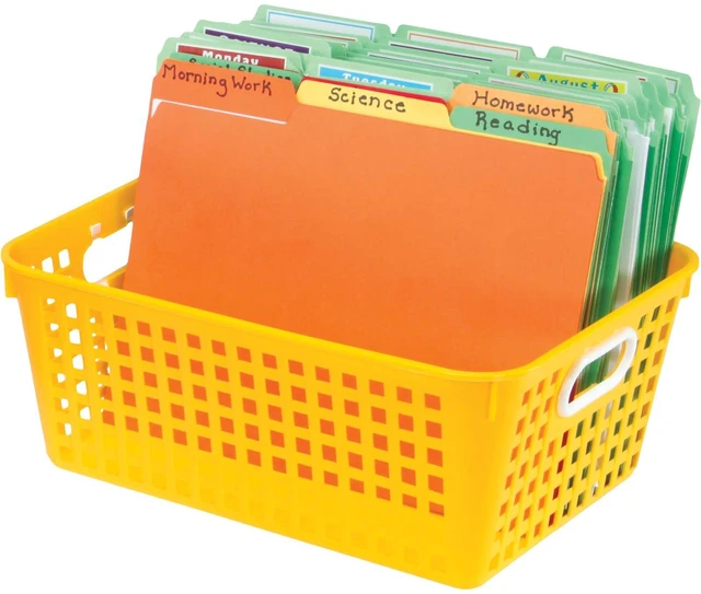 Alt view image 5 of 7 - Large Plastic Storage Baskets with Handles | 13.75" x 9.75" x 5", Rainbow Group Colors, Book & Supply Organization for Classrooms & Home
