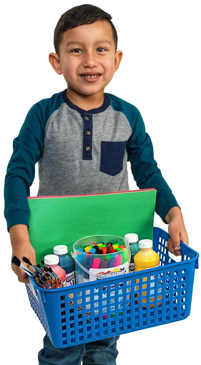 Alt view image 7 of 7 - Large Plastic Storage Baskets with Handles | 13.75" x 9.75" x 5", Rainbow Group Colors, Book & Supply Organization for Classrooms & Home