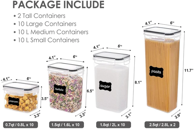 Alt view image 2 of 6 - 32pcs Airtight Food Storage Containers Set, BPA Free Plastic Kitchen and Pantry Organization Canisters with Lids for Cereal, Dry Food, Flour and Sugar, Includes 32 Labels