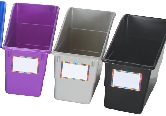 Alt view image 5 of 7 - Rainbow Organizing Bins, Plastic Book Holders - 12-Pack Name Labels Included, Vertical Storage & Organization for Classroom & Home, Color Code Files, Books, Binders, Supplies