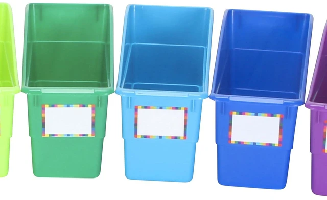 Alt view image 6 of 7 - Rainbow Organizing Bins, Plastic Book Holders - 12-Pack Name Labels Included, Vertical Storage & Organization for Classroom & Home, Color Code Files, Books, Binders, Supplies