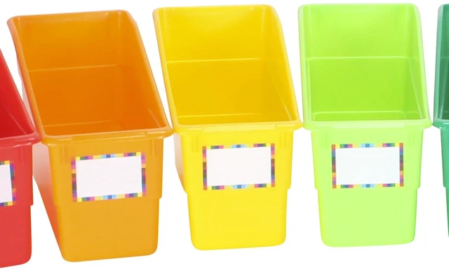 Alt view image 7 of 7 - Rainbow Organizing Bins, Plastic Book Holders - 12-Pack Name Labels Included, Vertical Storage & Organization for Classroom & Home, Color Code Files, Books, Binders, Supplies