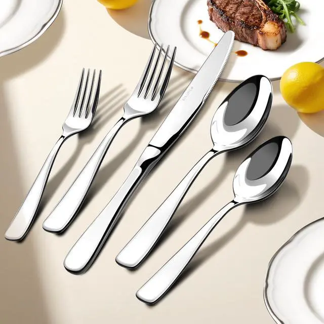Alt view image 2 of 7 - 18/10 Silverware Set for 8, 40 Piece Stainless Steel Flatware Set Cutlery | Rust Proof Mirror Polished knives Forks Spoons Utensils, Dishwasher Safe for Dinner Home Kitchen,Wedding Party
