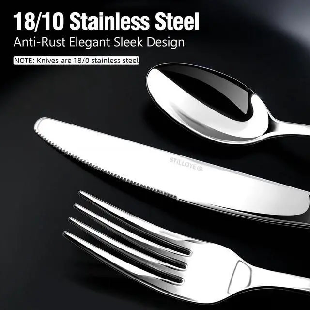 Alt view image 3 of 7 - 18/10 Silverware Set for 8, 40 Piece Stainless Steel Flatware Set Cutlery | Rust Proof Mirror Polished knives Forks Spoons Utensils, Dishwasher Safe for Dinner Home Kitchen,Wedding Party