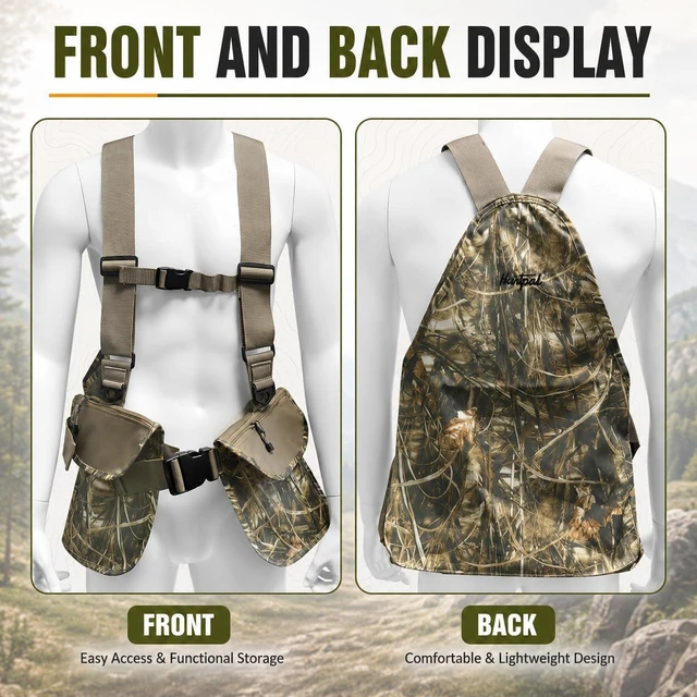 Alt view image 5 of 6 - Upland Bird Hunting Vest Tactical Vest Backpack with Game Pouch | Camo, Multiple Pockets, Chest Strap, Waist Belt, One Size Fit All