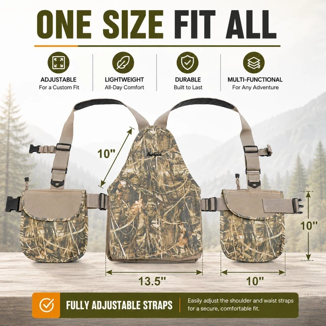 Alt view image 4 of 6 - Upland Bird Hunting Vest Tactical Vest Backpack with Game Pouch | Camo, Multiple Pockets, Chest Strap, Waist Belt, One Size Fit All