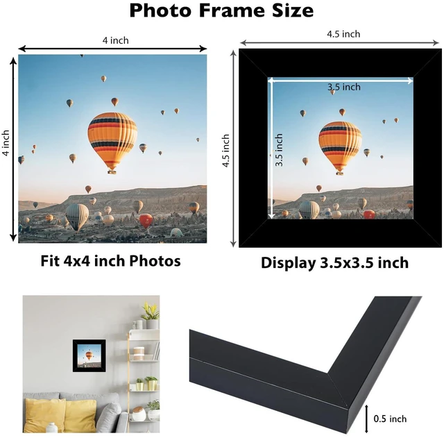 Alt view image 3 of 7 - 4x4 Picture Frame Black for Wall Hanging or Tabletop, Wall Mounting Horizontally or Vertically, 4 x 4 Wall Gallery Poster Photo Frame with Shatter Resistant Plexiglass, Black