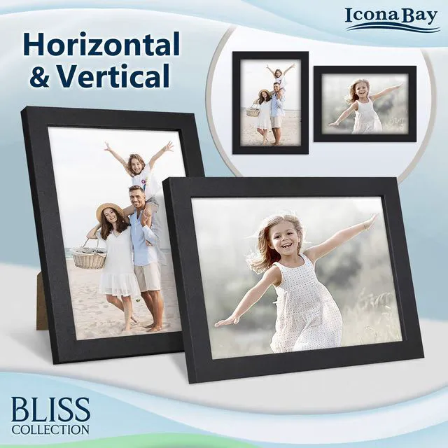 Alt view image 4 of 7 - 5x7 Black Picture Frame - Engineered Wood, Bliss Collection | Icona Bay sturdy photo frame, shatterproof polystyrene cover sheet, modern style, tabletop / wall mount display, matte finish
