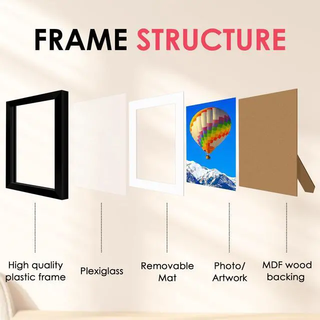 Alt view image 3 of 7 - 5x7 Picture Frame, Black Photo Frame with HD Plexiglass, Display Pictures 4x6 with Mat or 5x7 Without Mat Multi Picture Frames Collage for Tabletop or Wall Display, 1 Pack