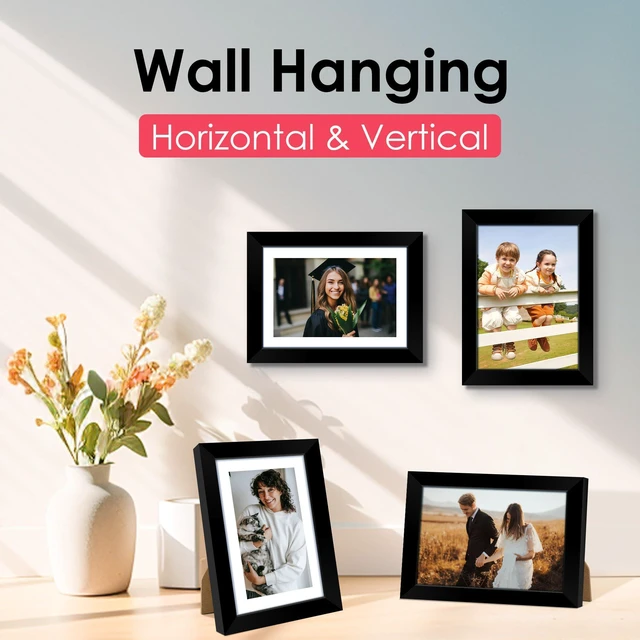 Alt view image 6 of 7 - 5x7 Picture Frame, Black Photo Frame with HD Plexiglass, Display Pictures 4x6 with Mat or 5x7 Without Mat Multi Picture Frames Collage for Tabletop or Wall Display, 1 Pack