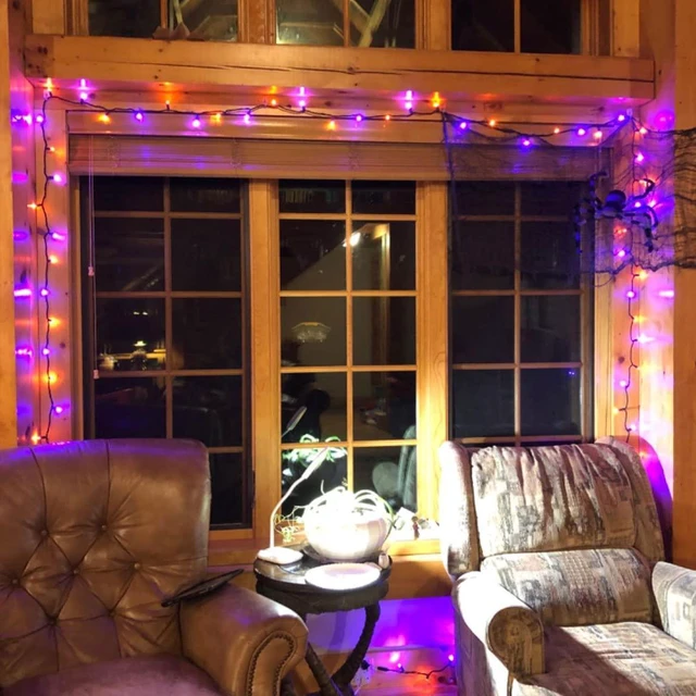 Alt view image 6 of 7 - Halloween Fairy String Lights, 20FT 60 LED Copper Wire Battery Operated Waterproof Lights, Halloween Decorations for Indoor Home Outdoor Patio Yard Party Decor (Purple and Orange)