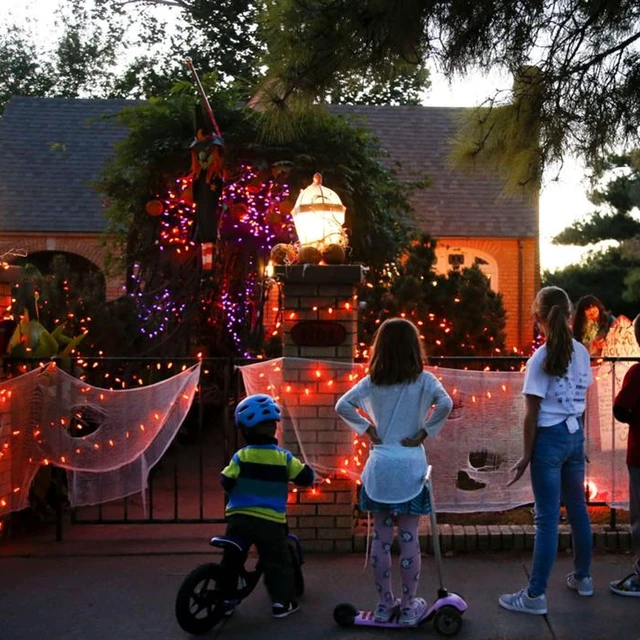 Alt view image 4 of 7 - Halloween Fairy String Lights, 20FT 60 LED Copper Wire Battery Operated Waterproof Lights, Halloween Decorations for Indoor Home Outdoor Patio Yard Party Decor (Purple and Orange)