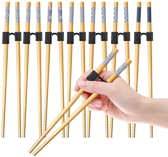 Main image of 7 Pairs Reusable Training Chopsticks Beginners for Kids Adults Learners, Japanese Wooden Chopsticks Trainers Helpers Set, Dishwasher Safe, L8.86Inch (5.Simplicity print)