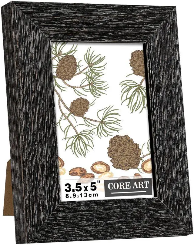 Main image of 3.5x5 Picture Frame, Solid Wood Rustic Black | HD glass, wide distressed finish, gallery wall & tabletop display, vintage farmhouse decor, wedding & home gift