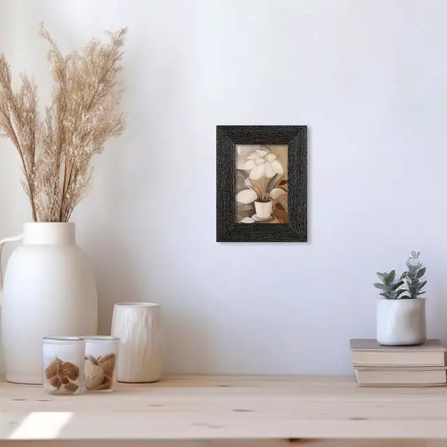 Alt view image 6 of 7 - 3.5x5 Picture Frame, Solid Wood Rustic Black | HD glass, wide distressed finish, gallery wall & tabletop display, vintage farmhouse decor, wedding & home gift