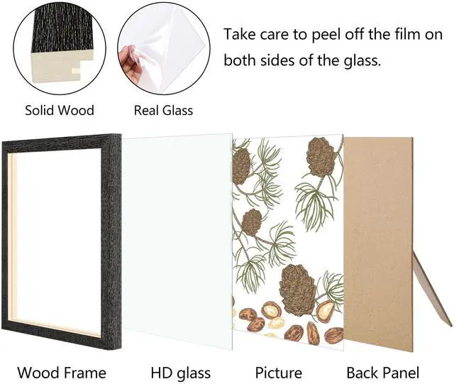Alt view image 4 of 7 - 3.5x5 Picture Frame, Solid Wood Rustic Black | HD glass, wide distressed finish, gallery wall & tabletop display, vintage farmhouse decor, wedding & home gift