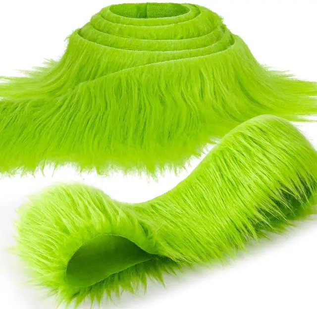 Main image of Sukh Green Faux Fur Fabric - 2 x 60 Inch Shaggy Plush Faux Fur Trim Ribbon | Precut Fabric Strips for Christmas Tree Decor, Gnome Beard, Cosplay Costume, DIY Patches & Holiday Crafts