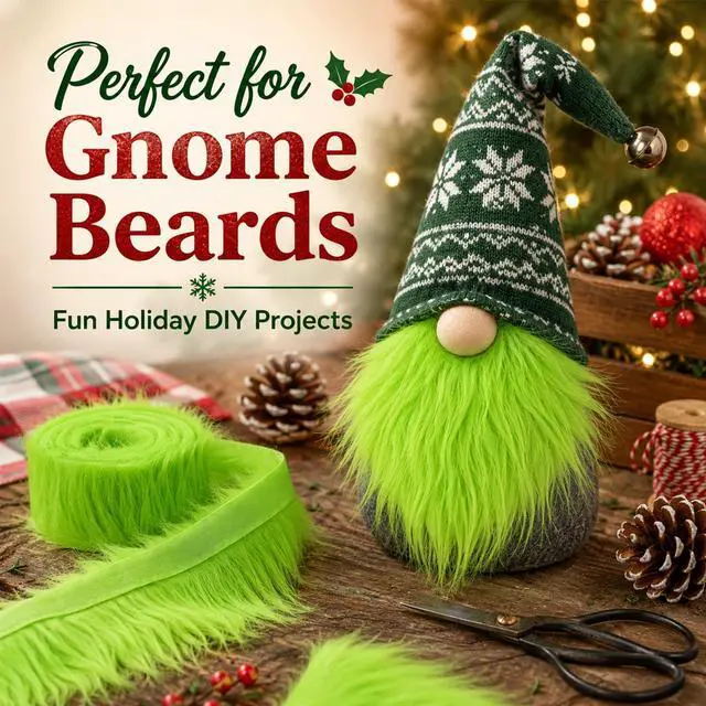 Alt view image 3 of 7 - Sukh Green Faux Fur Fabric - 2 x 60 Inch Shaggy Plush Faux Fur Trim Ribbon | Precut Fabric Strips for Christmas Tree Decor, Gnome Beard, Cosplay Costume, DIY Patches & Holiday Crafts