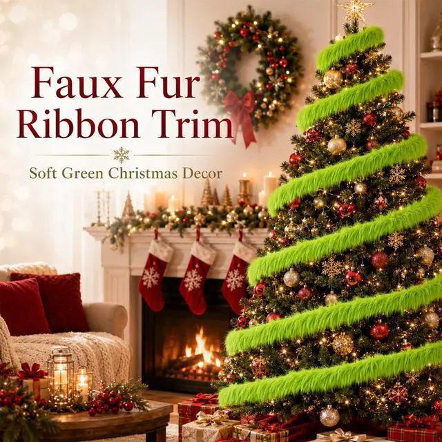 Alt view image 4 of 7 - Sukh Green Faux Fur Fabric - 2 x 60 Inch Shaggy Plush Faux Fur Trim Ribbon | Precut Fabric Strips for Christmas Tree Decor, Gnome Beard, Cosplay Costume, DIY Patches & Holiday Crafts